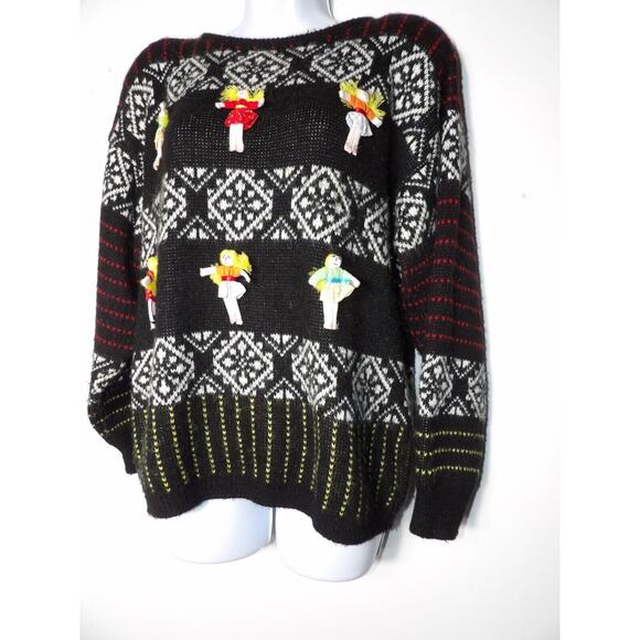 Western Connection Sweater Medium Dolls 3D 80s Knit Art to Wear Funky Weird - Picture 2 of 14